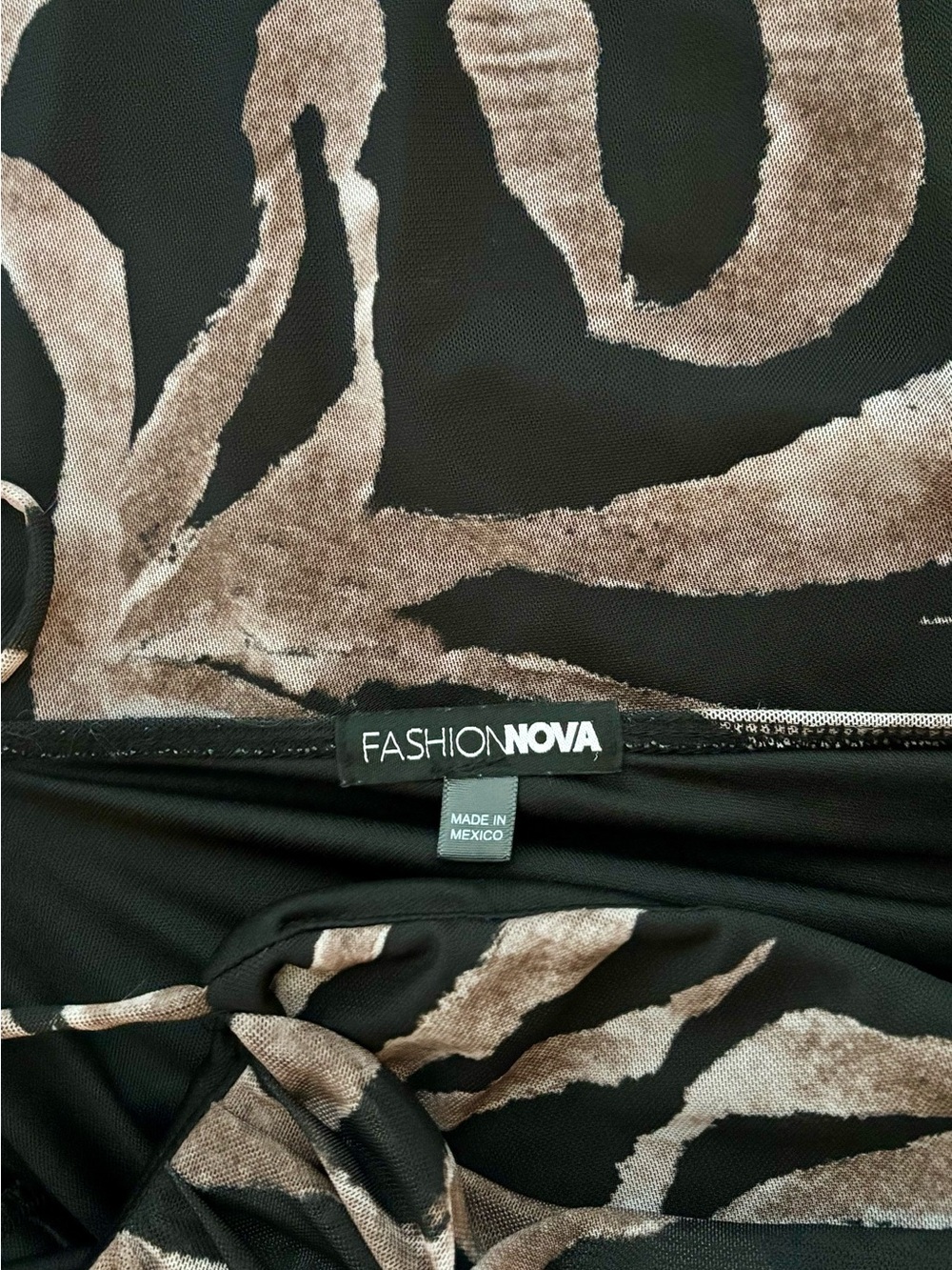 Fashion Nova Black and Taupe Zebra Cowl Midi Dress - Picture 5 of 5